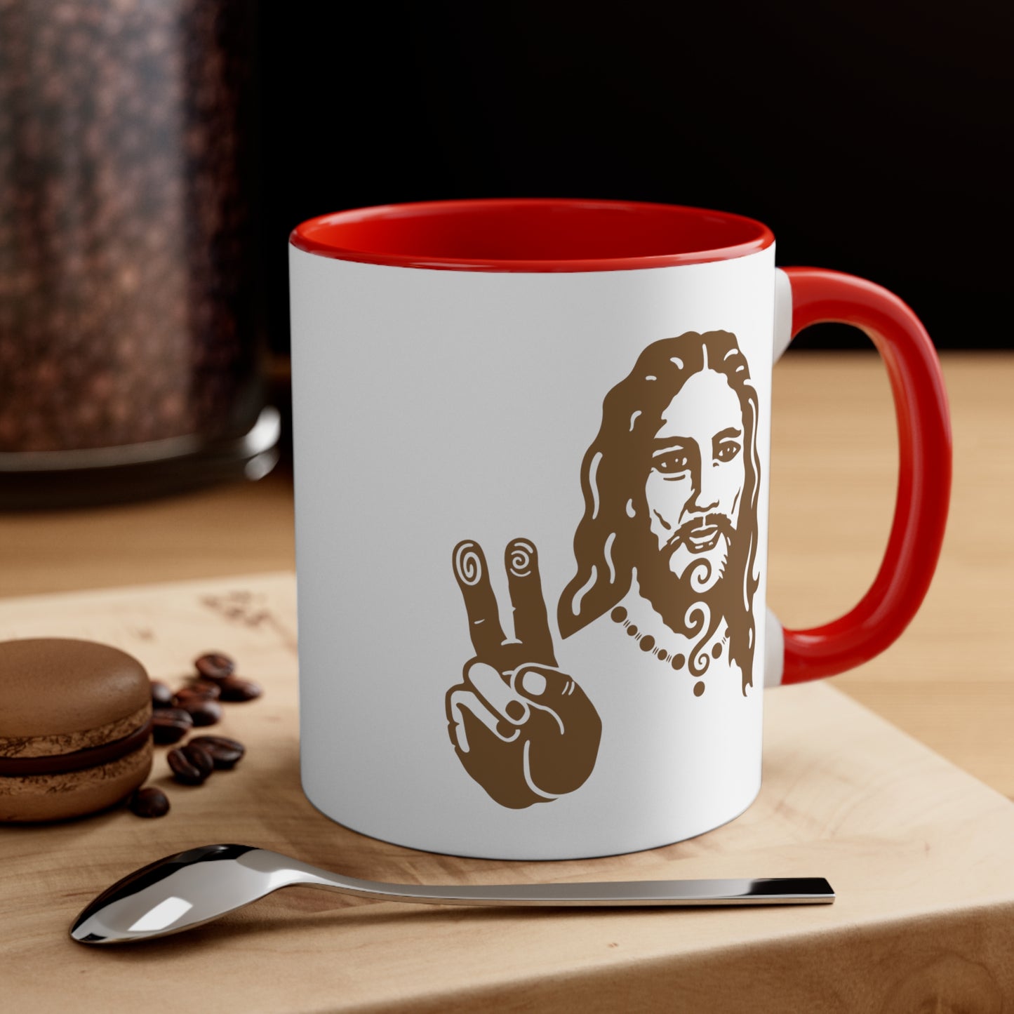 Accent Coffee Mug, 11oz : Peace Jesus x2 - Bronze print