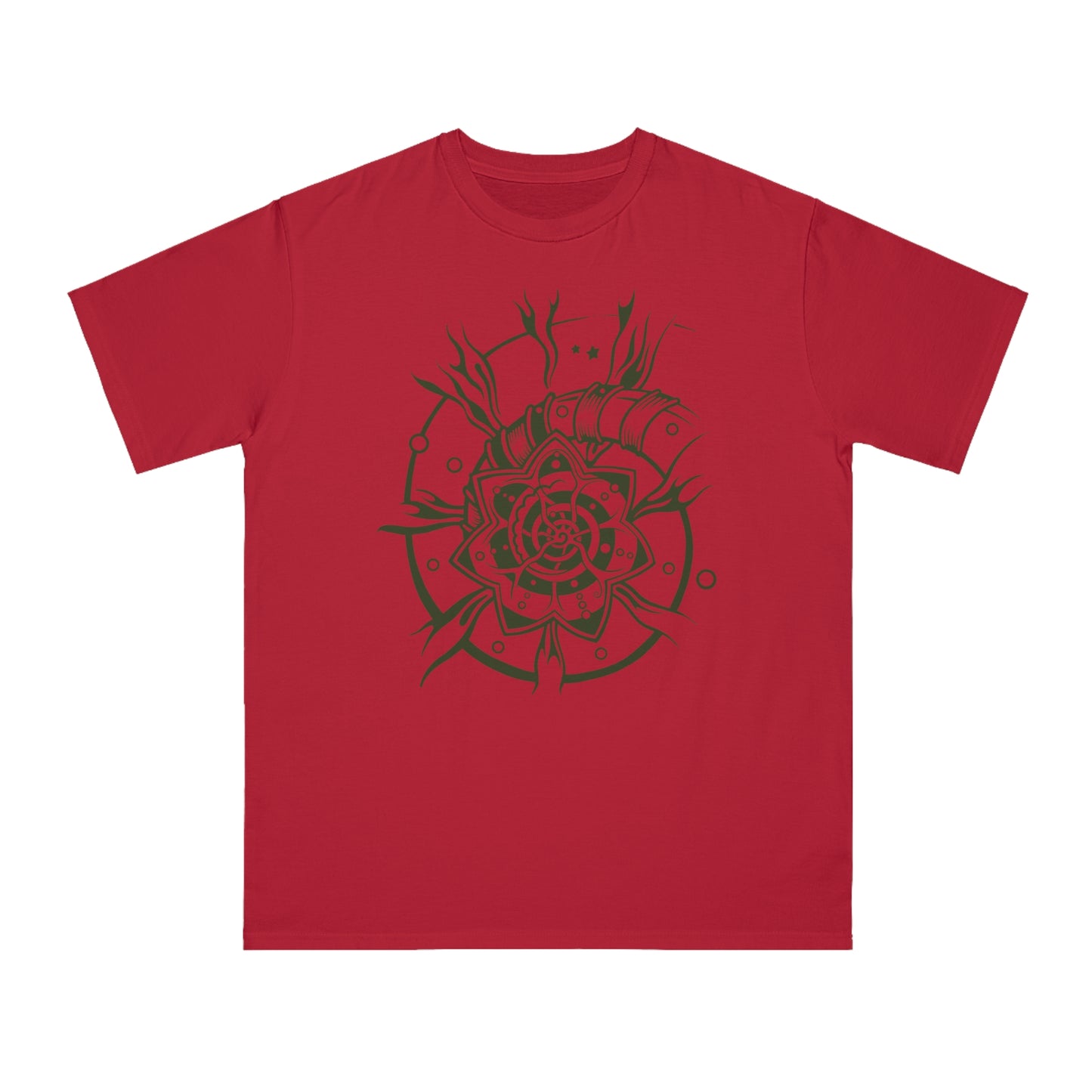 Organic Classic T-Shirt : Starflower - Olive Green print
