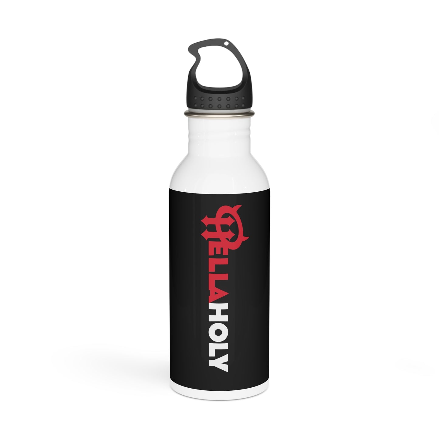 Stainless Steel Water Bottle : HellaHoly Logo (HH02) - Black w/ White & Red print