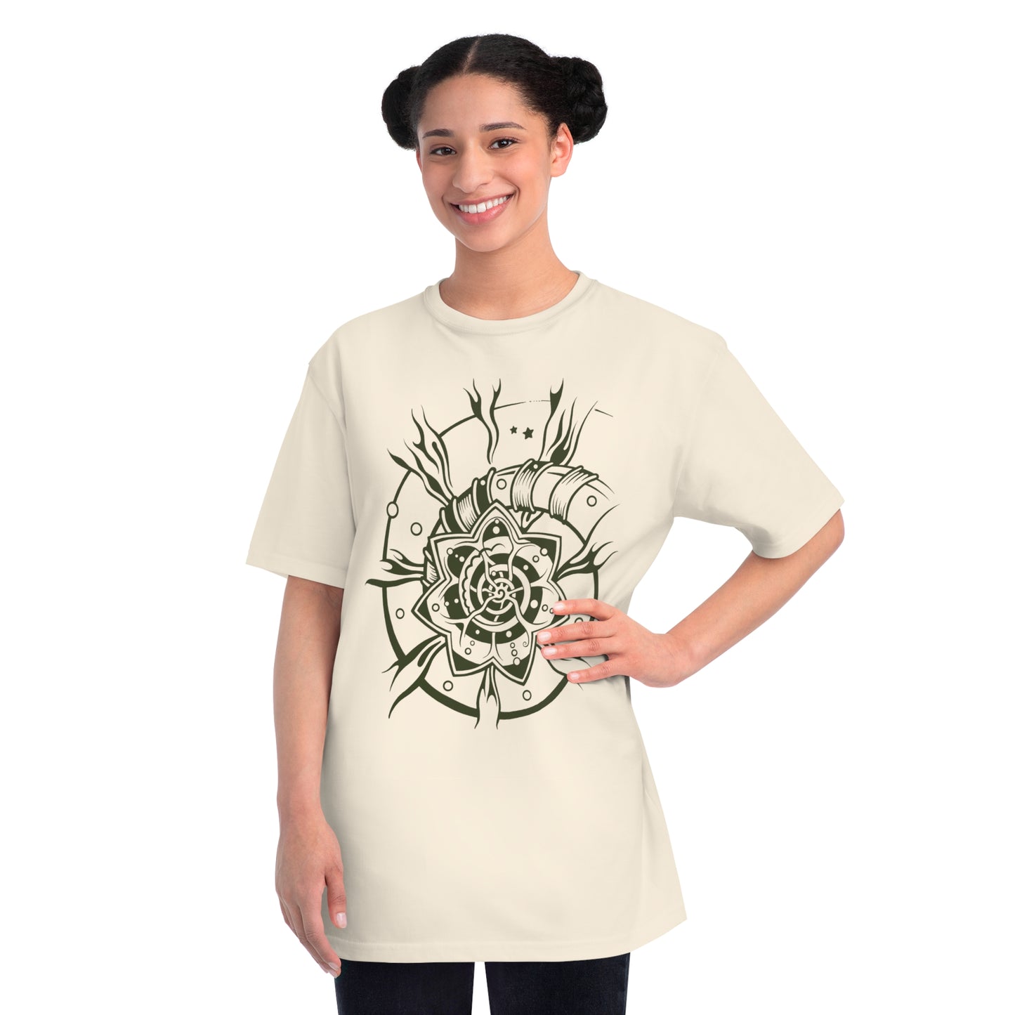 Organic Classic T-Shirt : Starflower - Olive Green print
