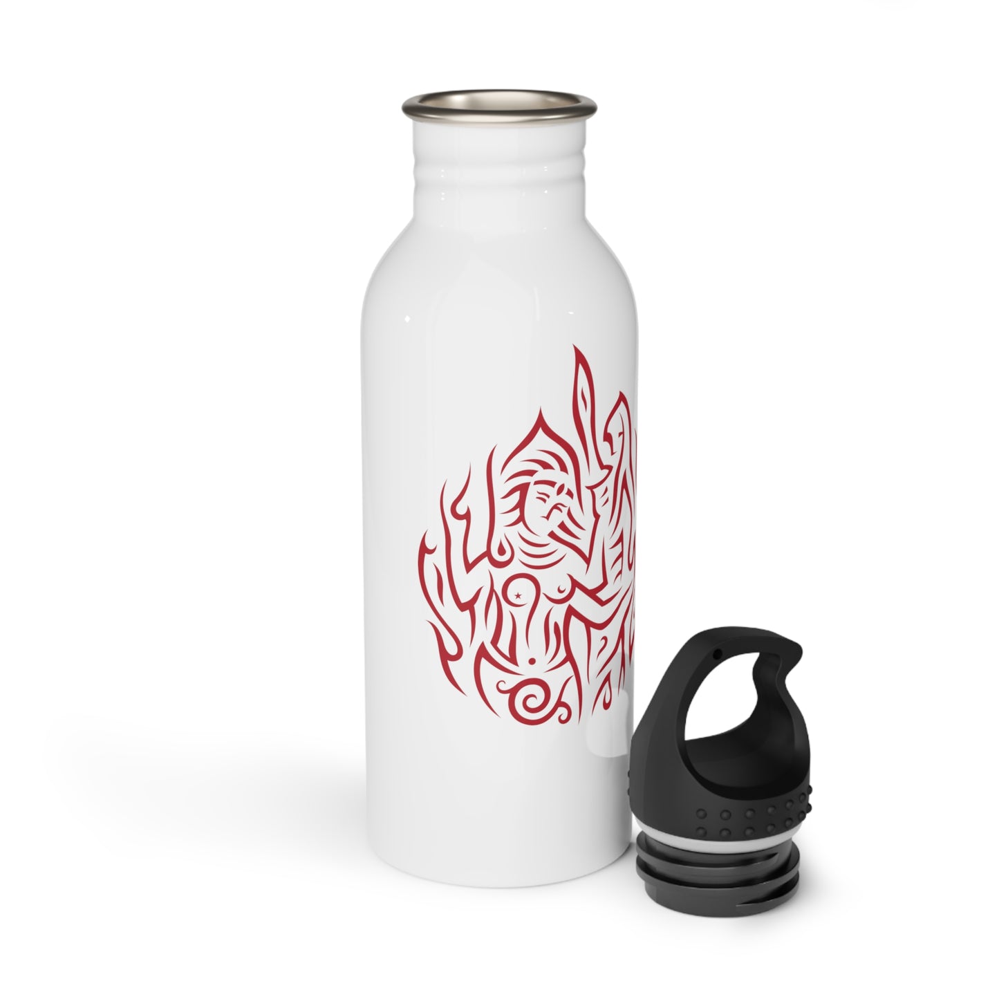 Stainless Steel Water Bottle : Drop o' Fire - White w/ Red print