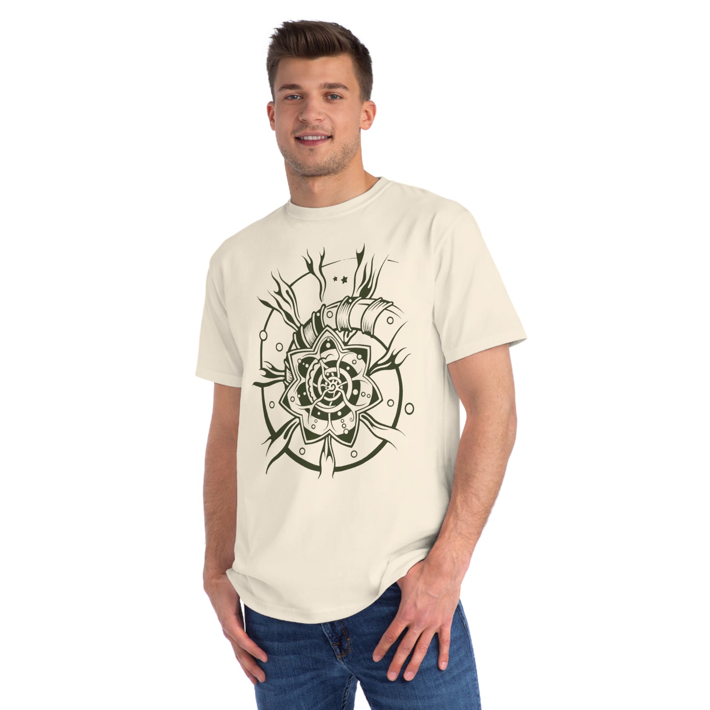 Organic Classic T-Shirt : Starflower - Olive Green print