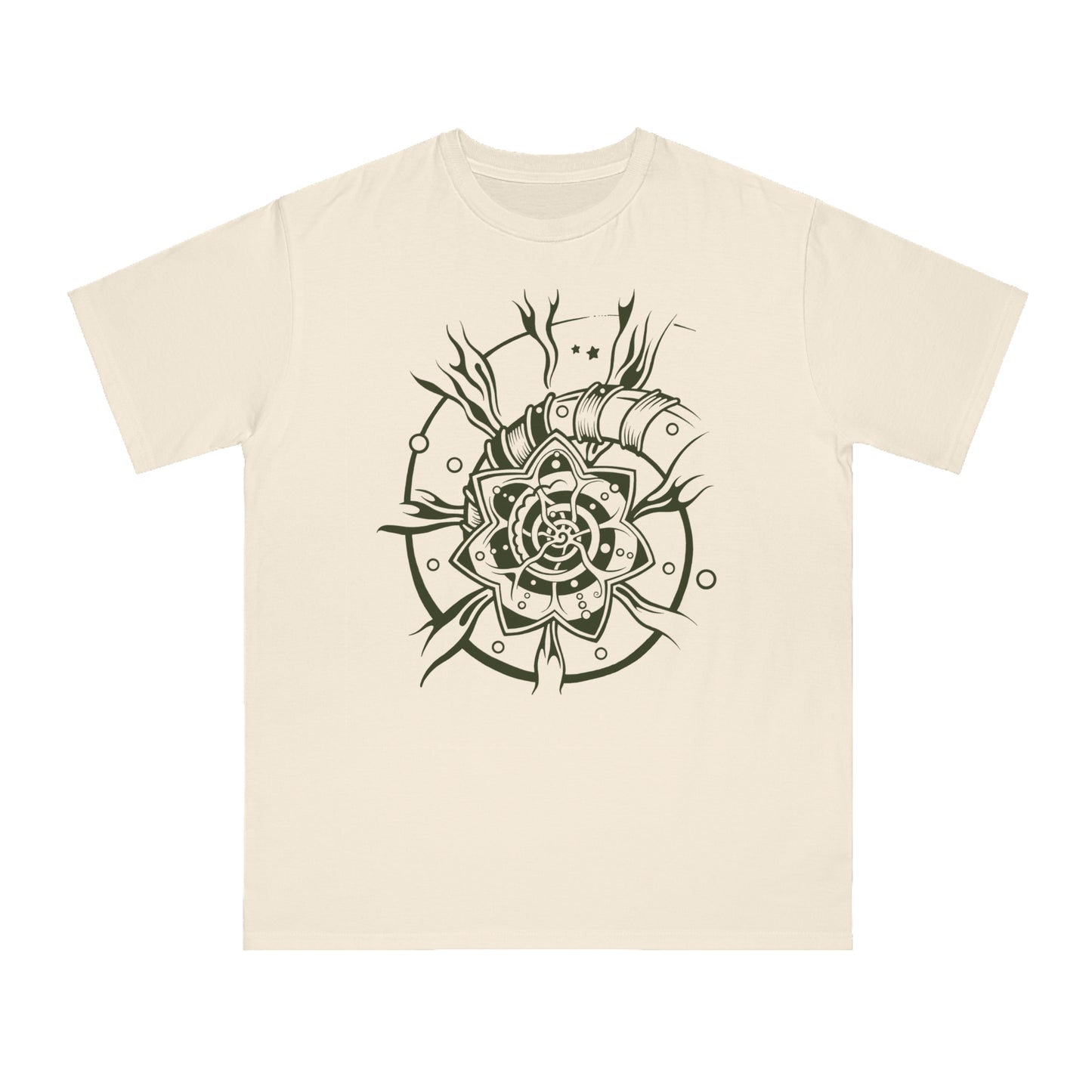 Organic Classic T-Shirt : Starflower - Olive Green print