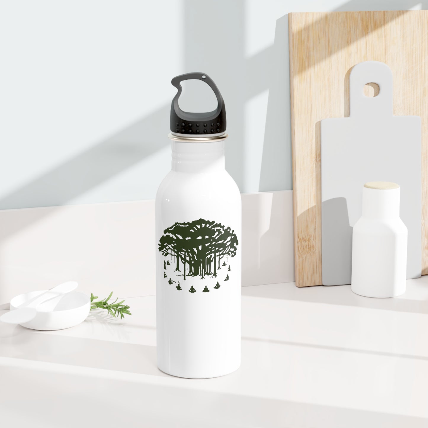 Stainless Steel Water Bottle : Communitree - White w/ Dark Green print