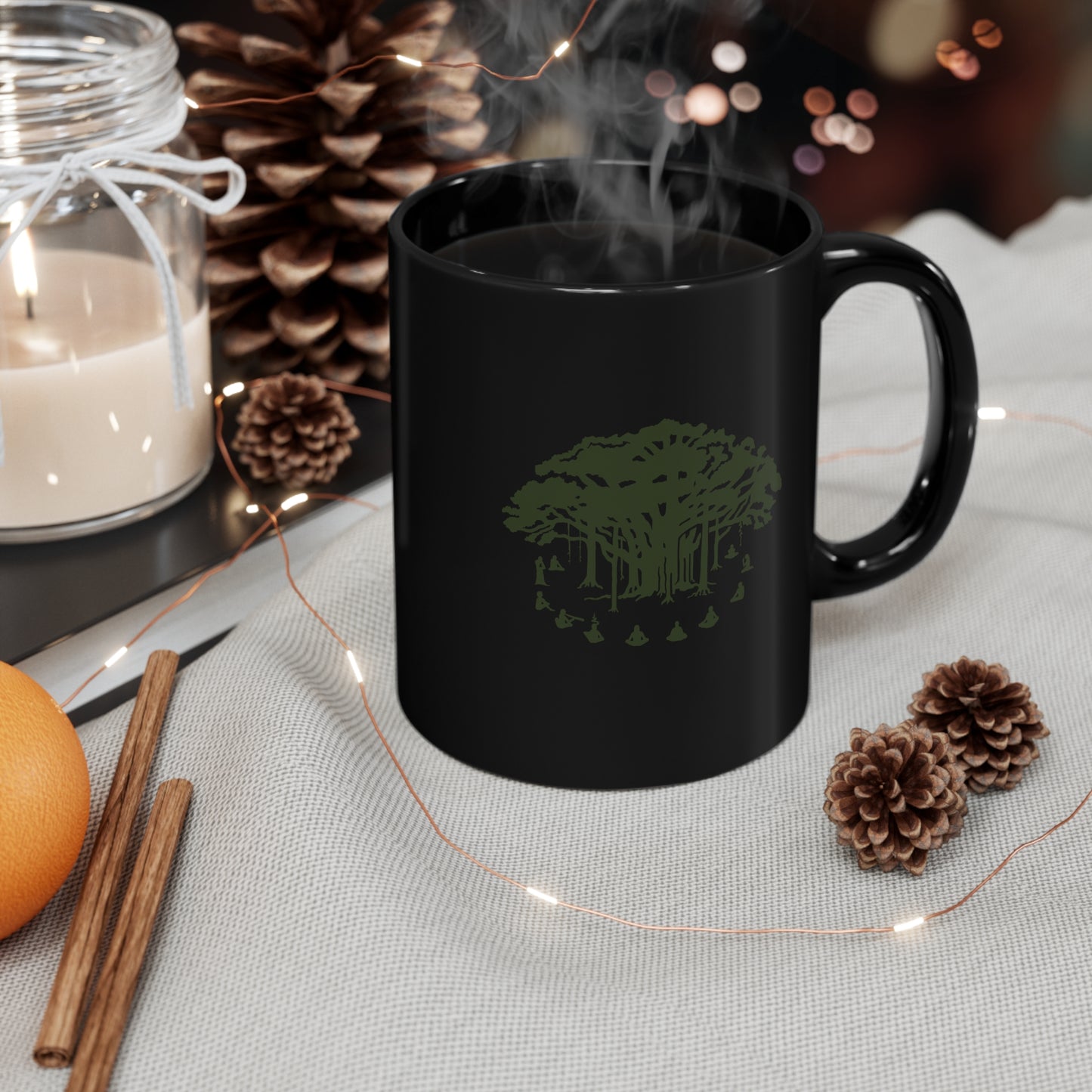 Black Mug 11oz : Communitree - Black w/ Green print