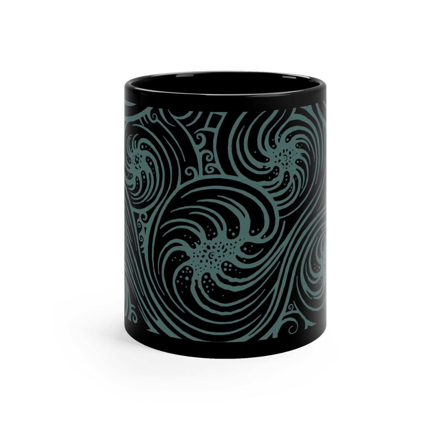 Black Mug 11oz : Cosmic Swirl - Black w/ Blue-Green print