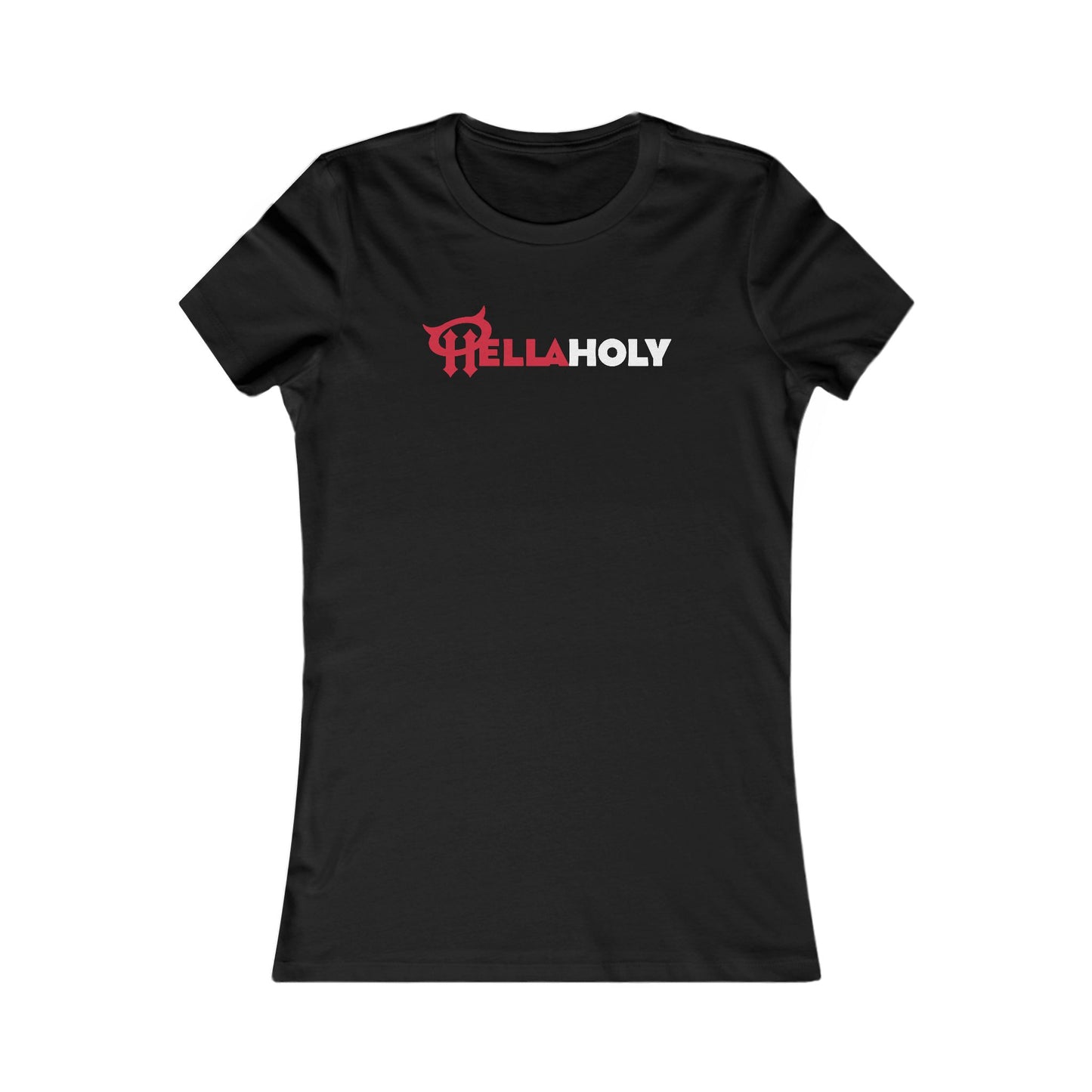 Women's Fitted Tee : HellaHoly Logo (HH02) - Red & White print