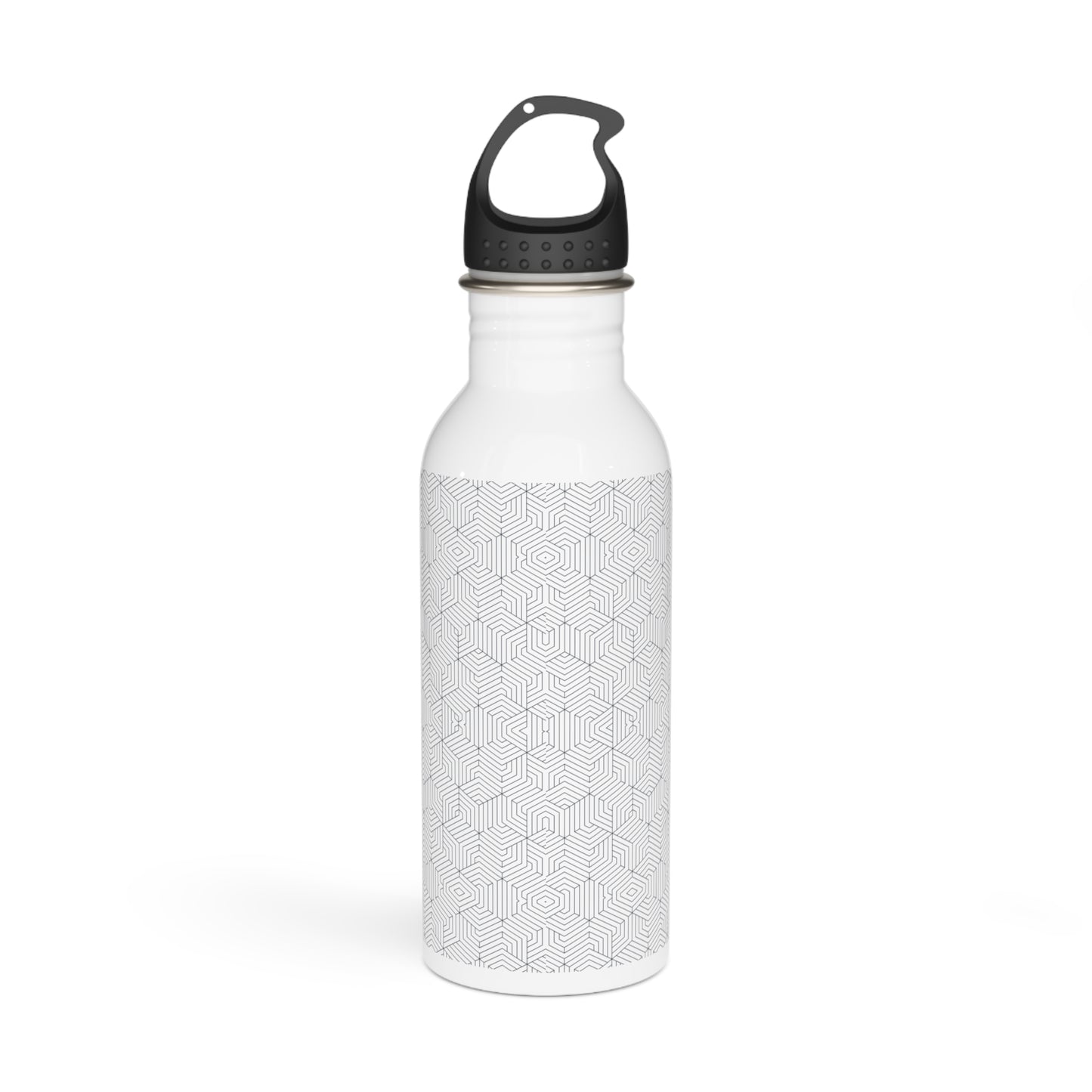 Stainless Steel Water Bottle : Hexacubes - White w/ Gray Blue print