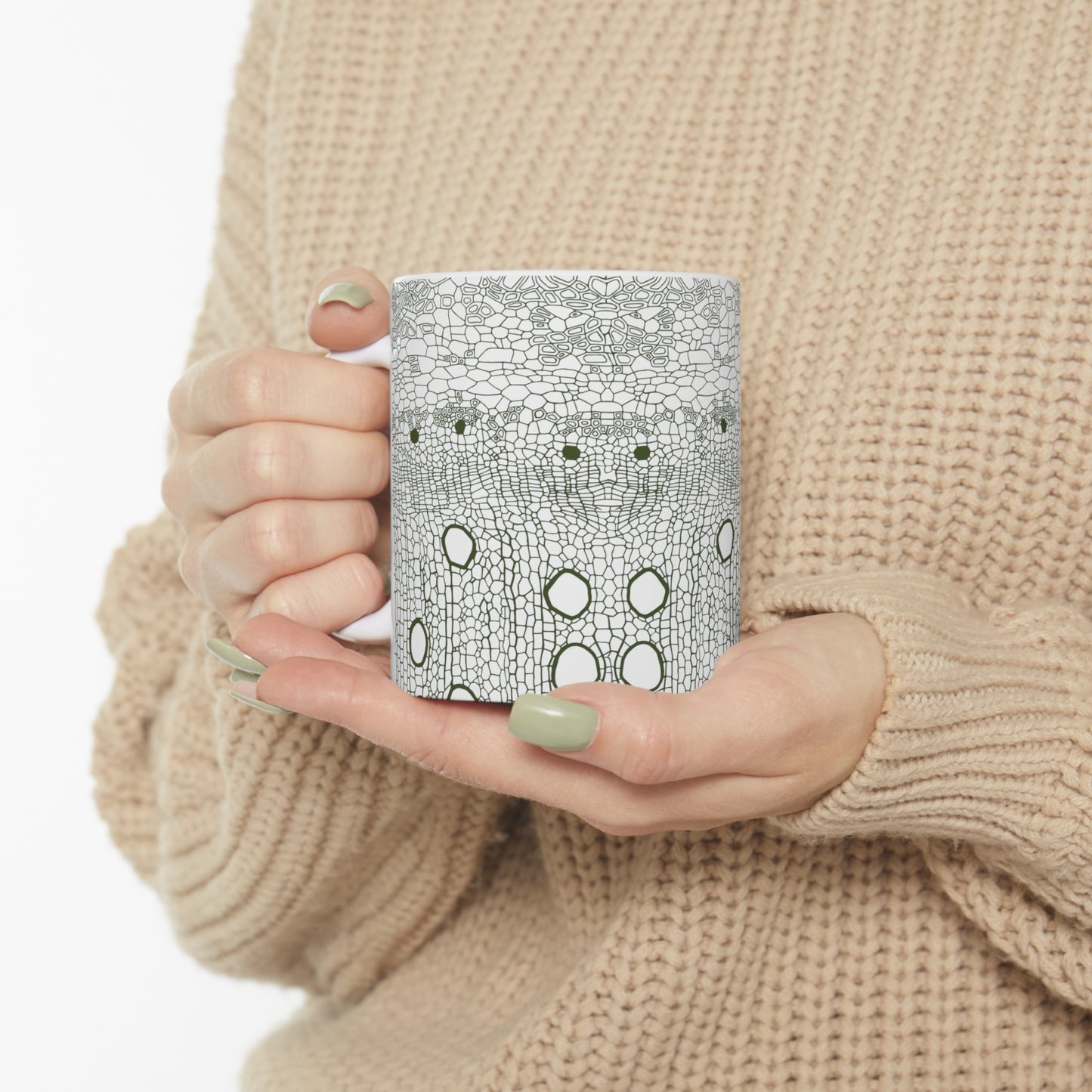 Ceramic Mug 11oz : Hemp Cell - White w/ Olive
