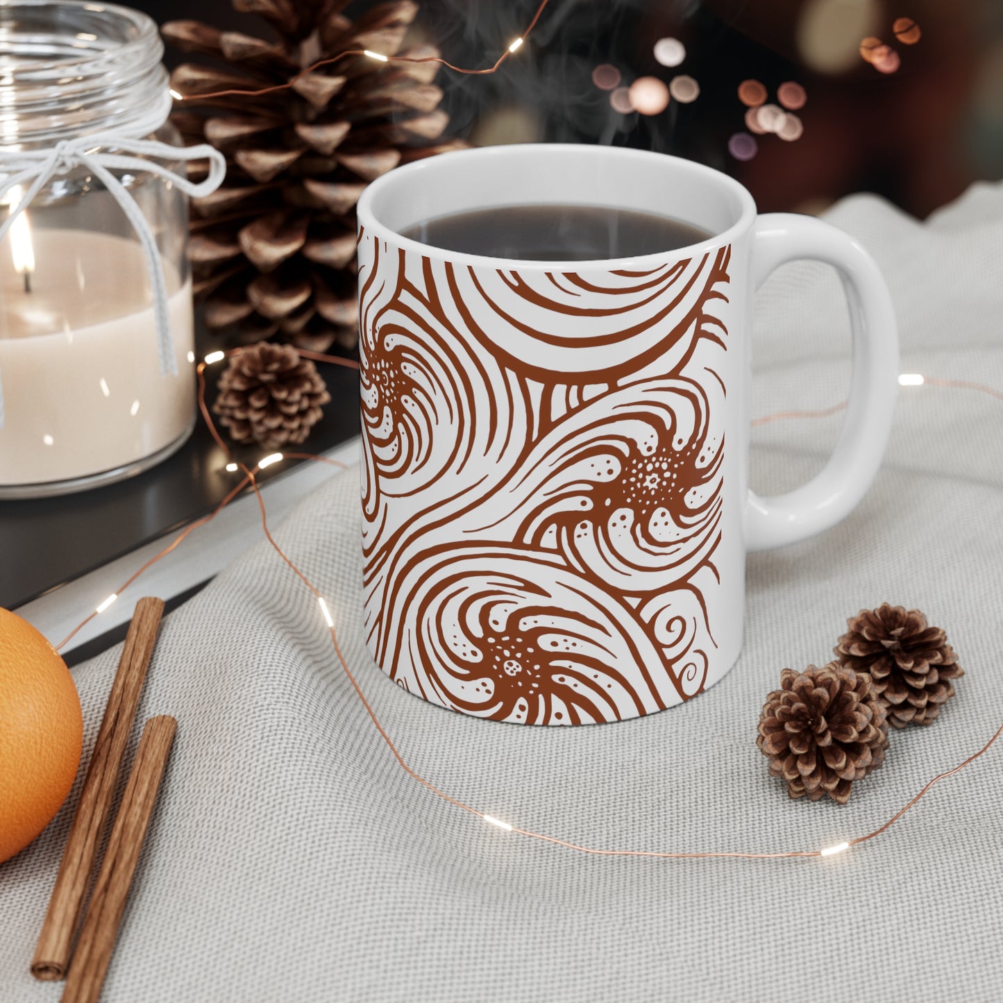 Ceramic Mug 11oz : Cosmic Swirl - White w/ Rust