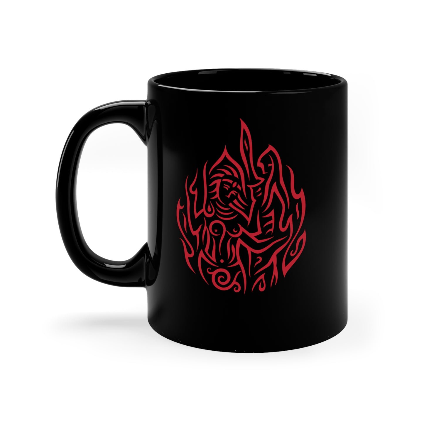 Black Mug 11oz : Drop o' Fire - Black w/ Red print