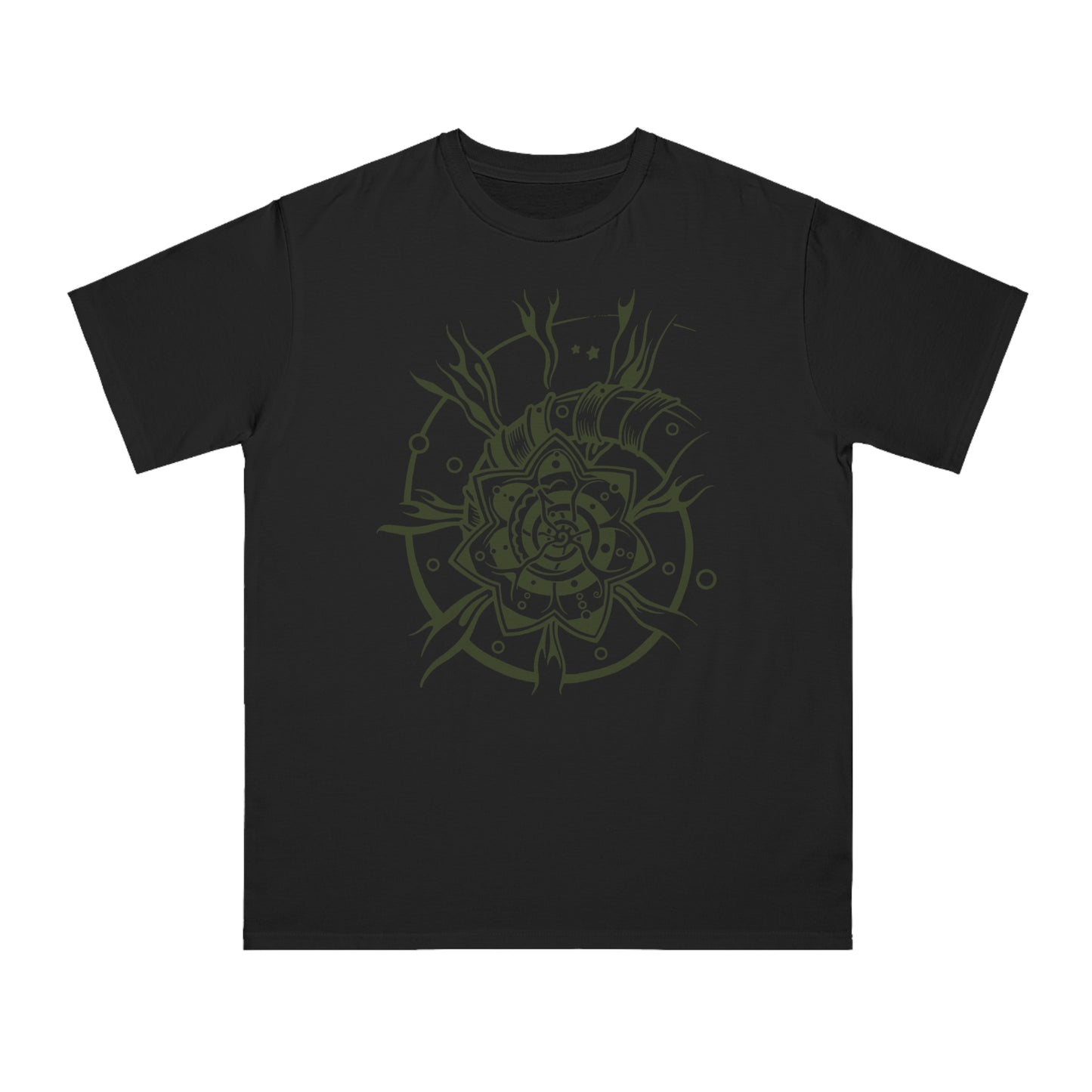Organic Classic T-Shirt : Starflower - Olive Green print