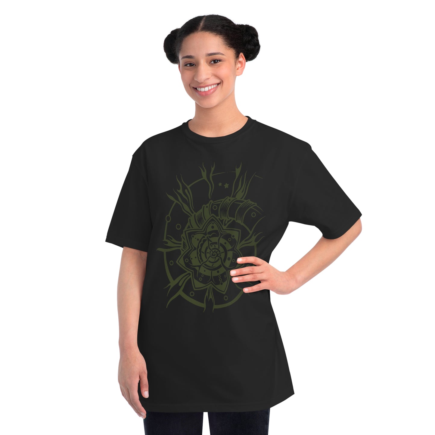 Organic Classic T-Shirt : Starflower - Olive Green print
