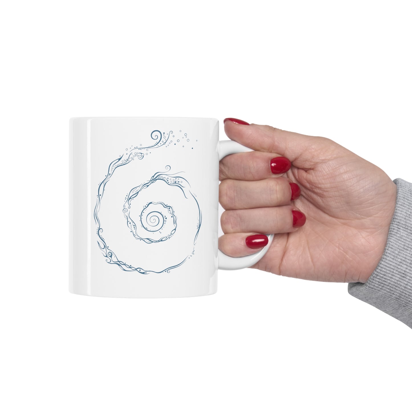 Ceramic Mug 11oz : Aquaswirl - White w/ Light Blue print