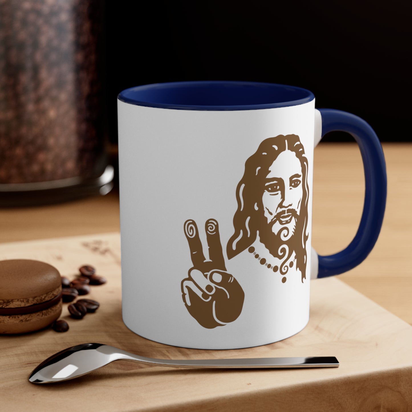 Accent Coffee Mug, 11oz : Peace Jesus x2 - Bronze print