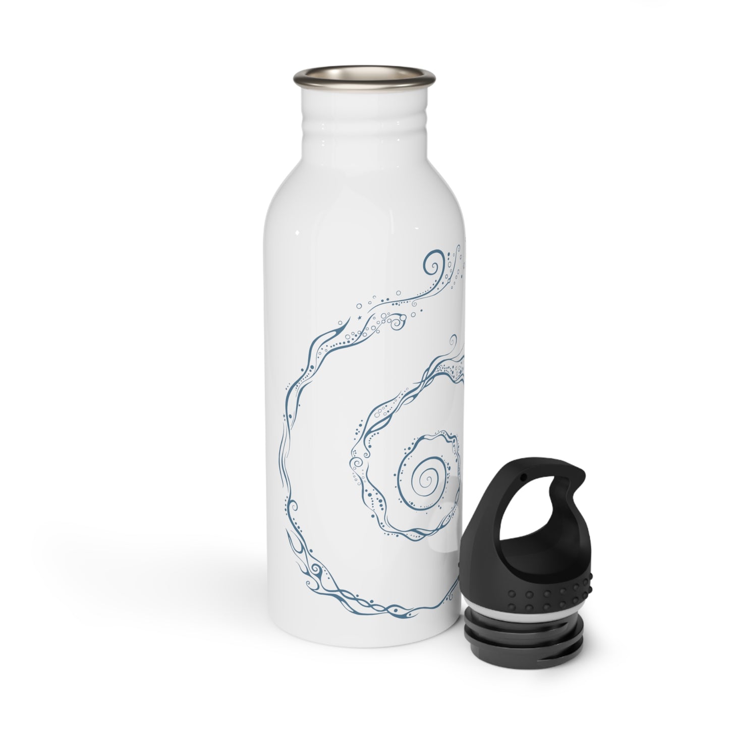 Stainless Steel Water Bottle : Aquaswirl - White w/ Light Blue Large print