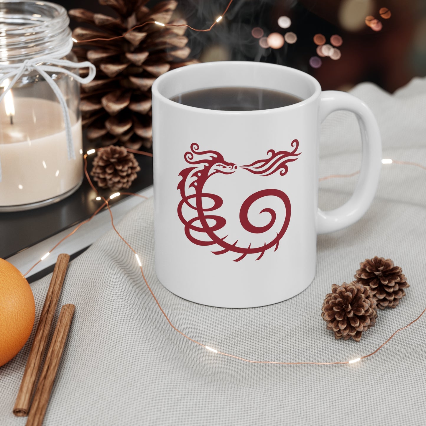 Ceramic Mug 11oz : Dragon - White w/ Red print
