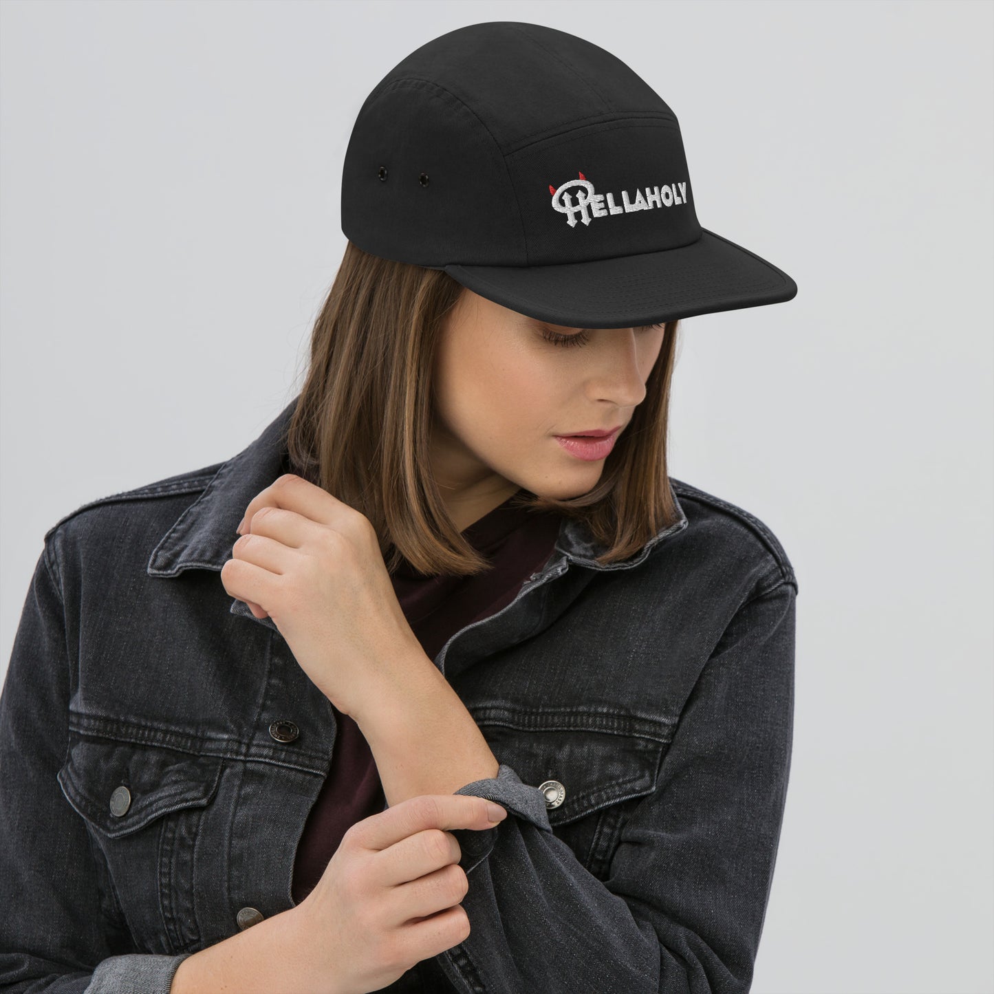 Five Panel Cap : HellaHoly™ Logo 02 - Red & White embroidery