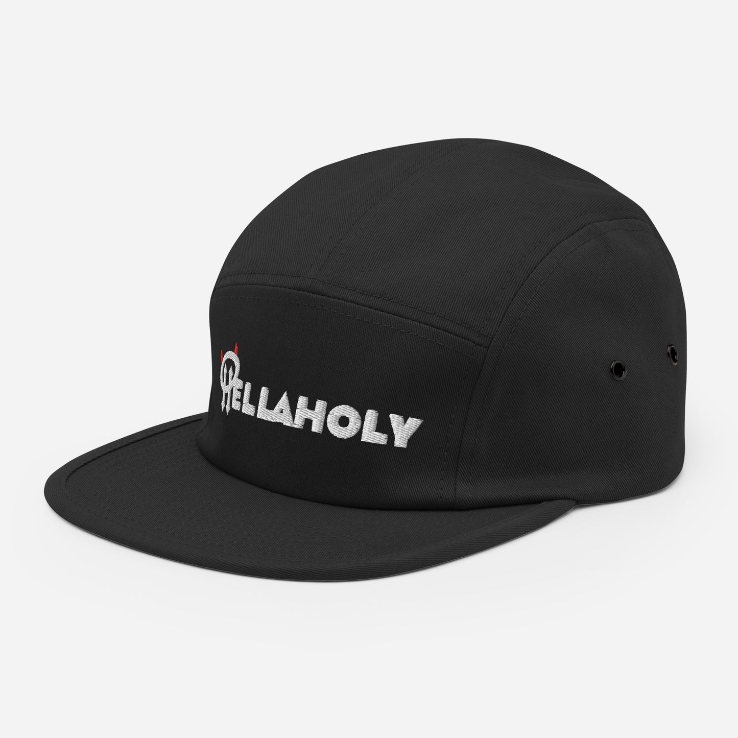 Five Panel Cap : HellaHoly™ Logo 02 - Red & White embroidery