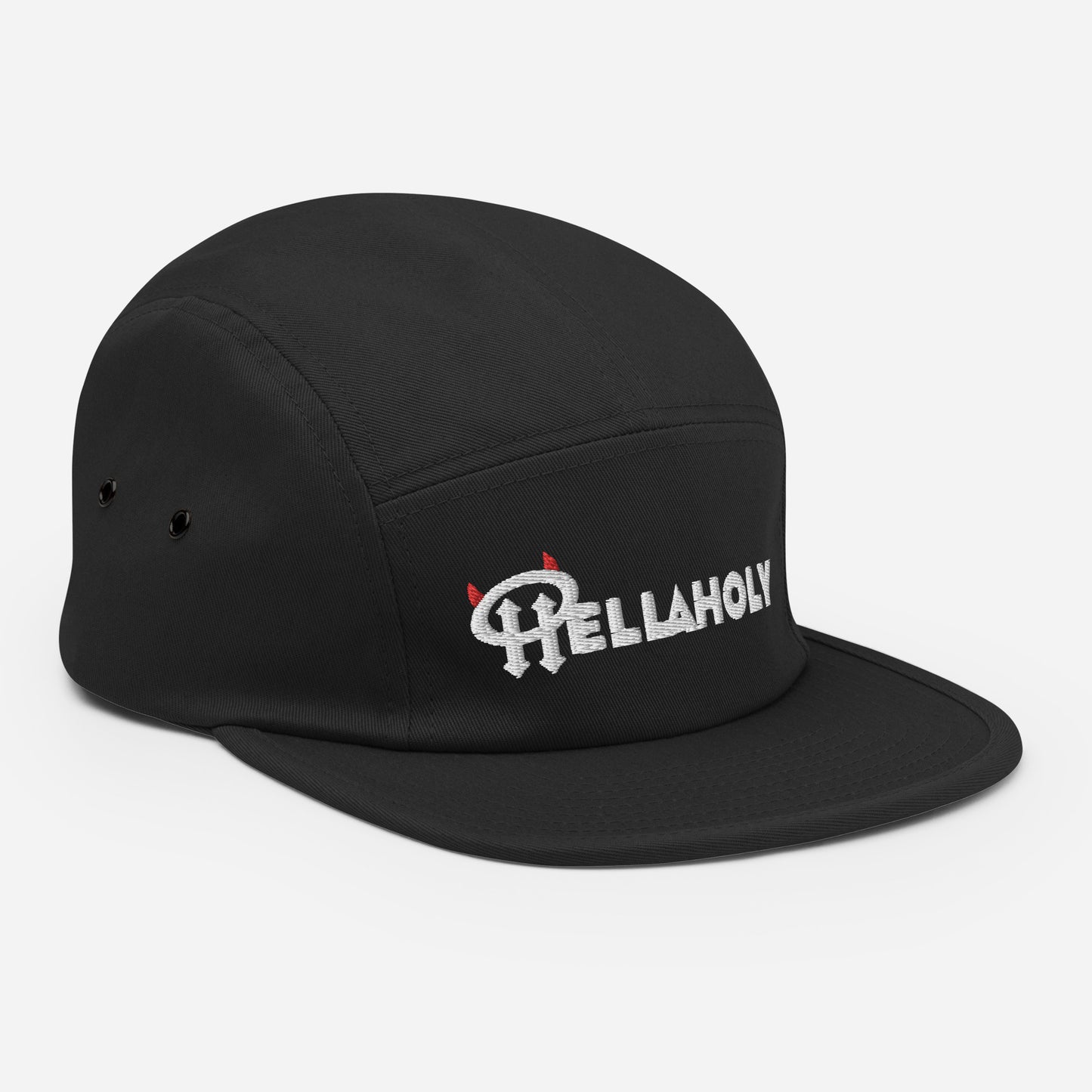 Five Panel Cap : HellaHoly™ Logo 02 - Red & White embroidery