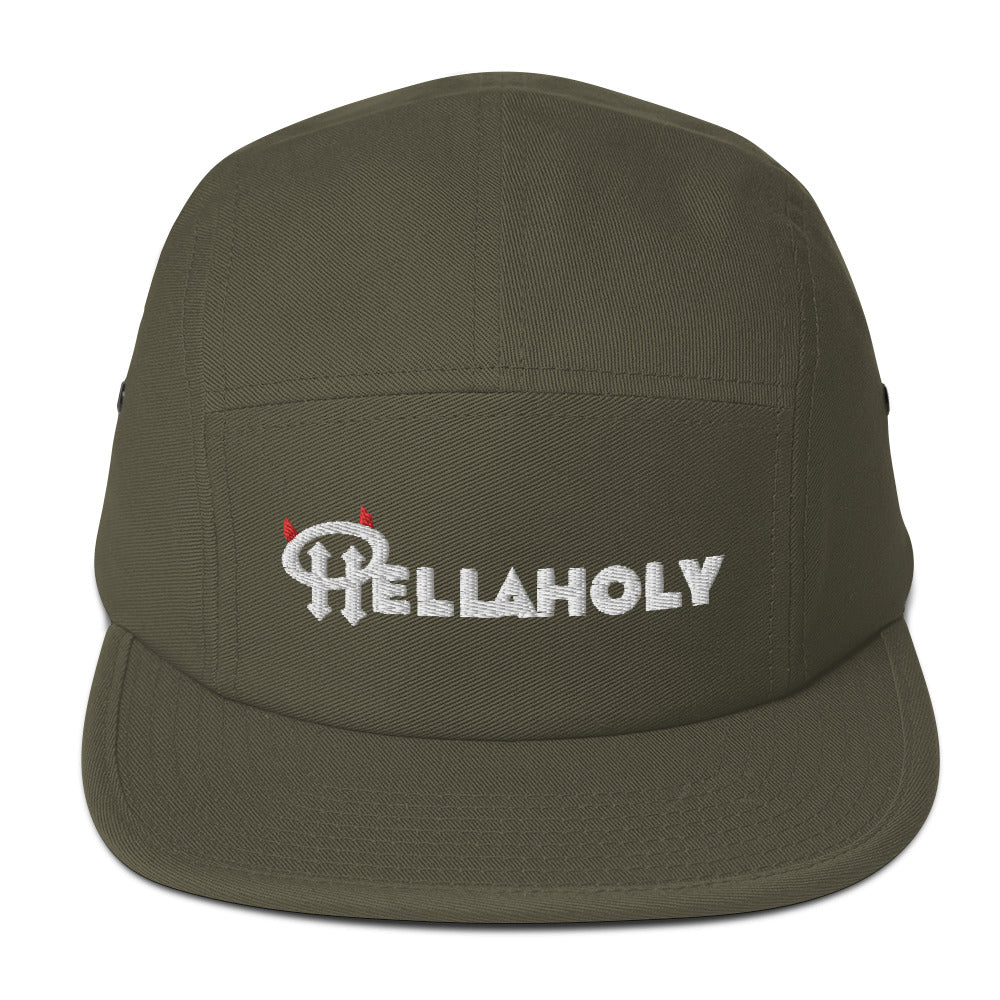 Five Panel Cap : HellaHoly™ Logo 02 - Red & White embroidery