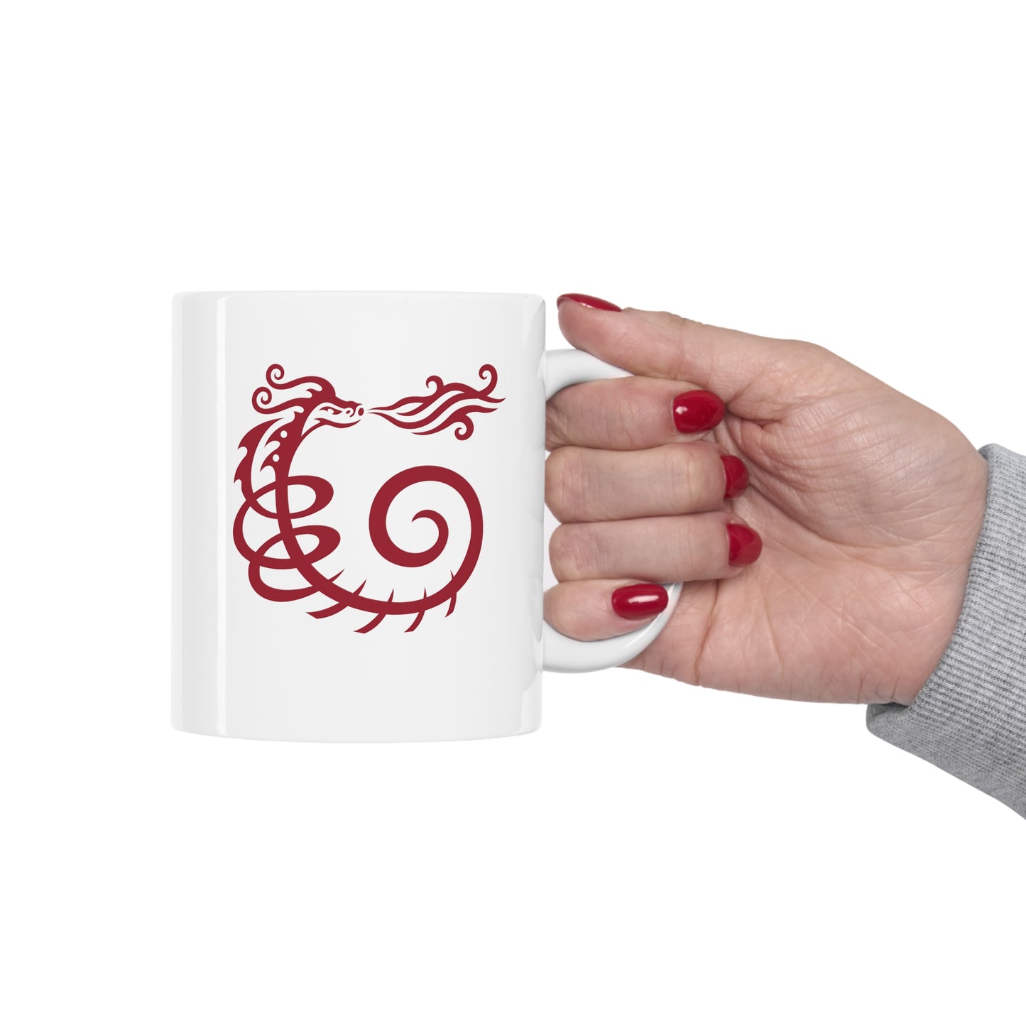 Ceramic Mug 11oz : Dragon - White w/ Red print