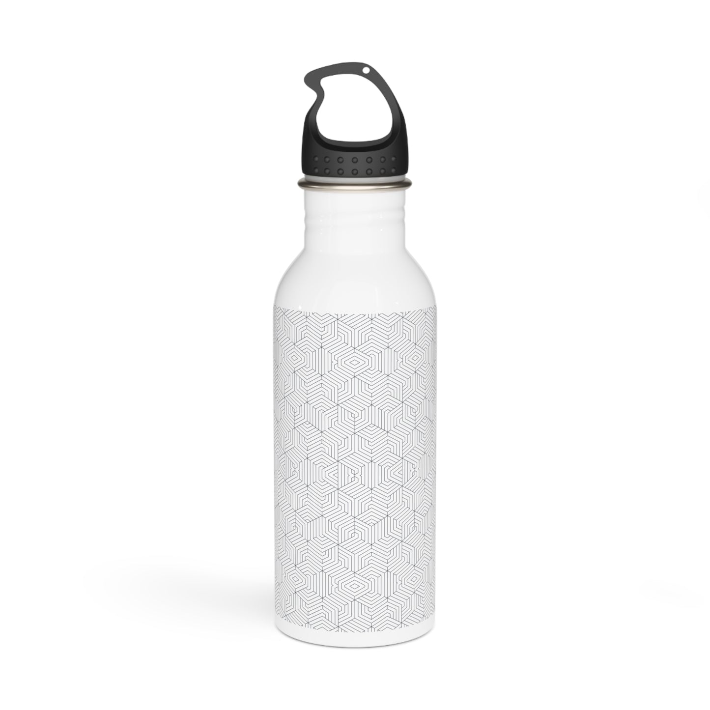 Stainless Steel Water Bottle : Hexacubes - White w/ Gray Blue print