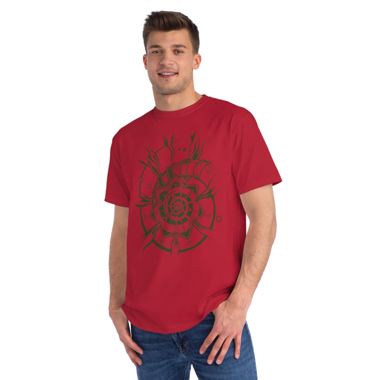 Organic Classic T-Shirt : Starflower - Olive Green print