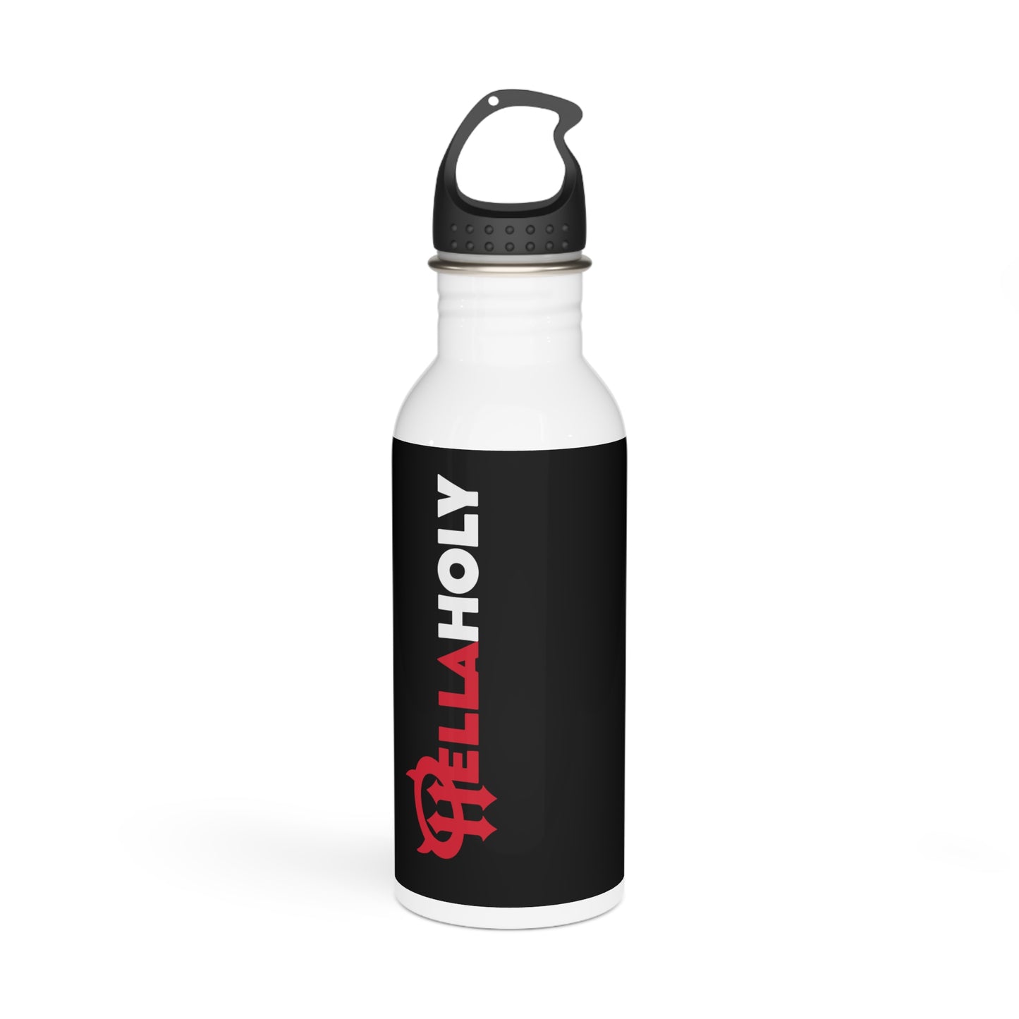Stainless Steel Water Bottle : HellaHoly Logo (HH02) - Black w/ White & Red print