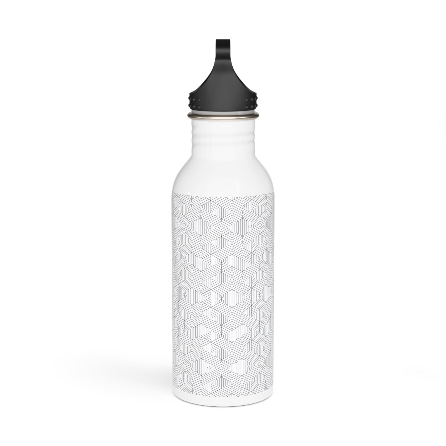 Stainless Steel Water Bottle : Hexacubes - White w/ Gray Blue print