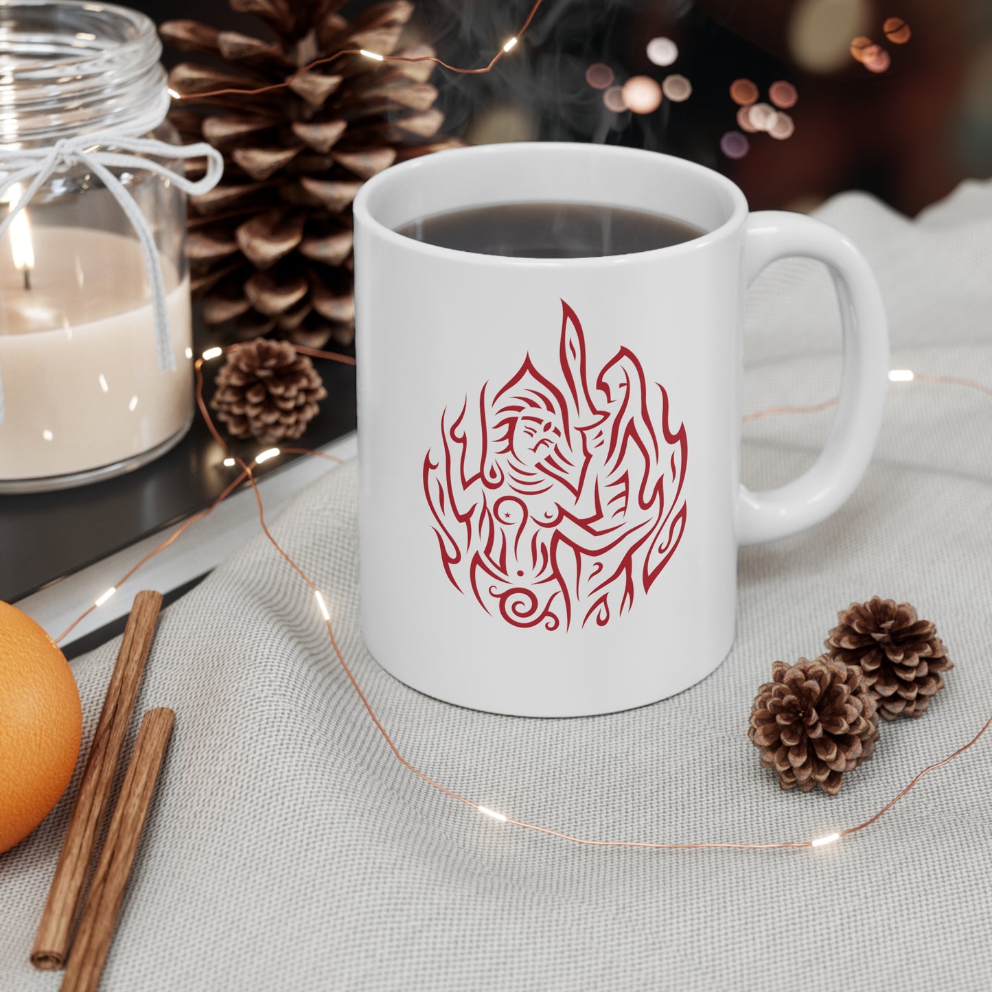 Ceramic Mug 11oz : Drop o' Fire - White w/ Red print