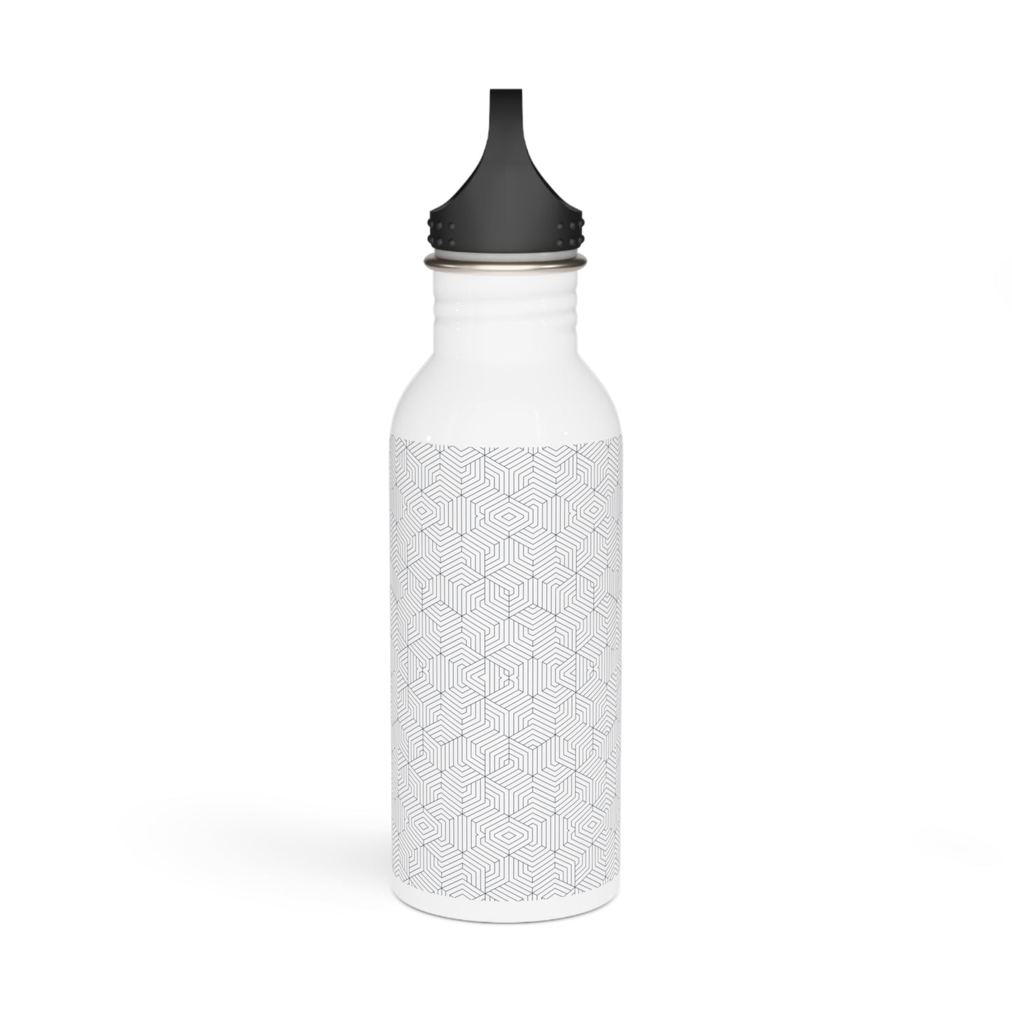 Stainless Steel Water Bottle : Hexacubes - White w/ Gray Blue print