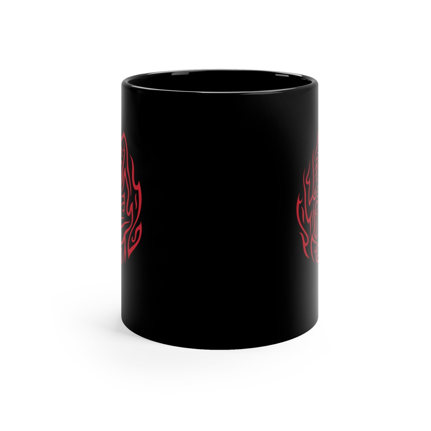 Black Mug 11oz : Drop o' Fire - Black w/ Red print