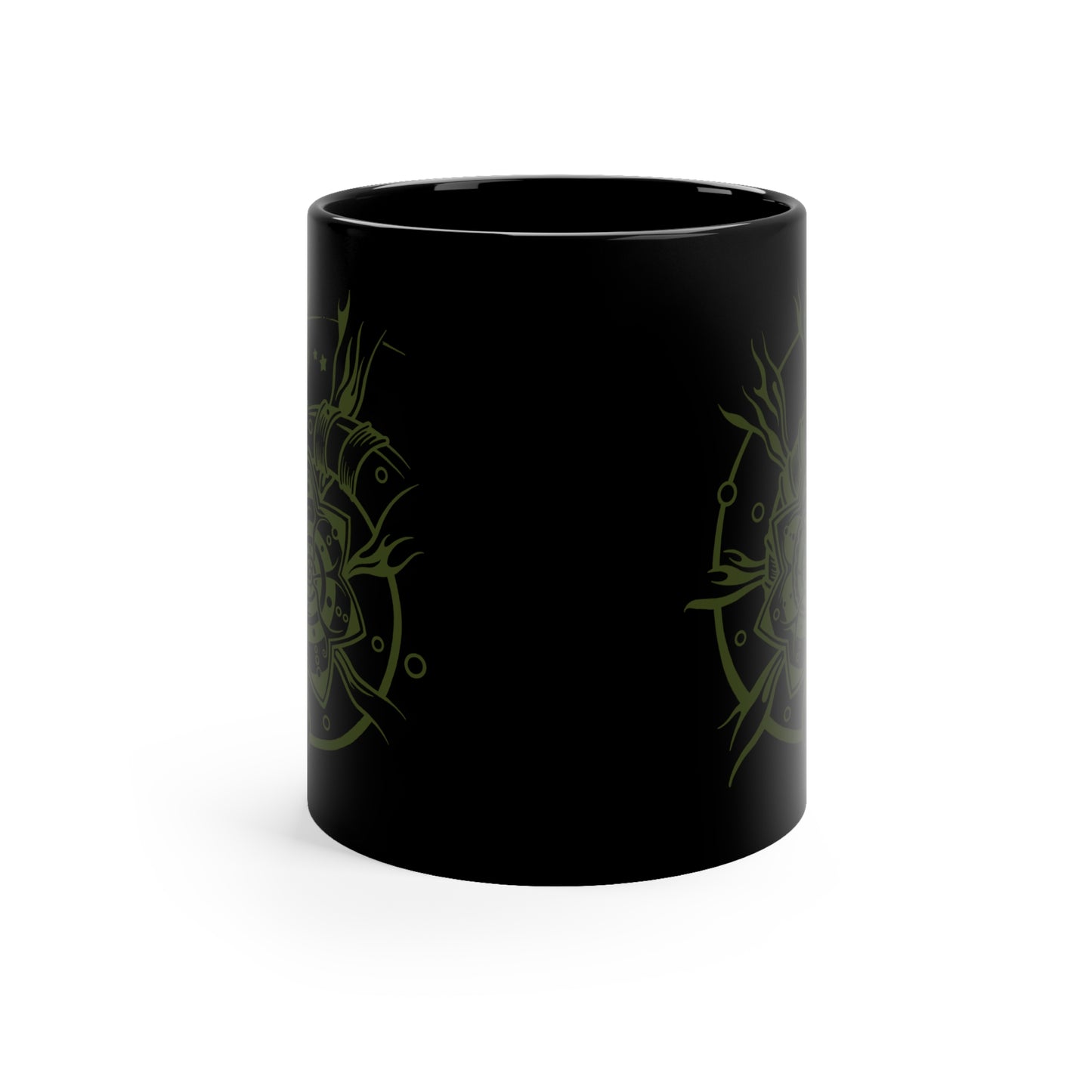 Black Mug 11oz : Starflower - Black w/ Green print