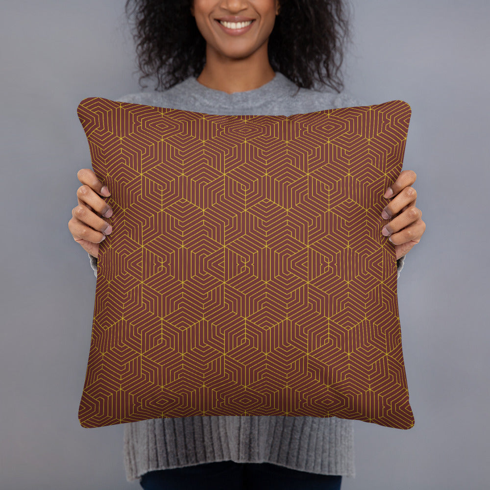 Basic Pillow : Communitree + Hexacubes (on back) - Wine w/ Orange and Gold print