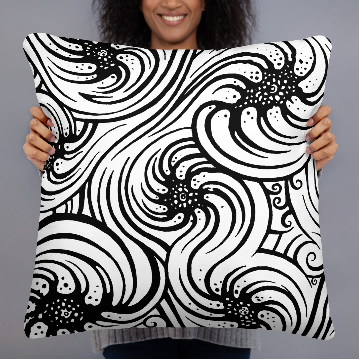 Basic Pillow : Cosmic Swirl - White w/ Black print