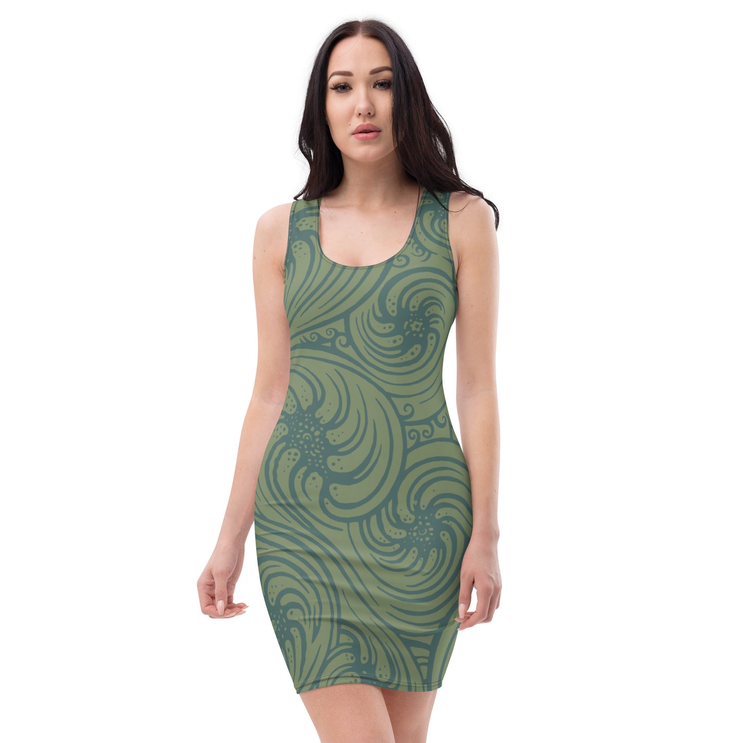 Bodycon Dress : Cosmic Swirl - Sage w/ Teal