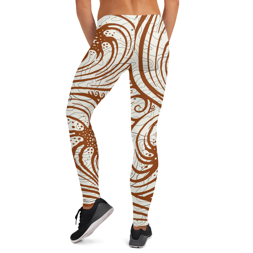 Leggings : Cosmic Swirl - White w/ Rust print