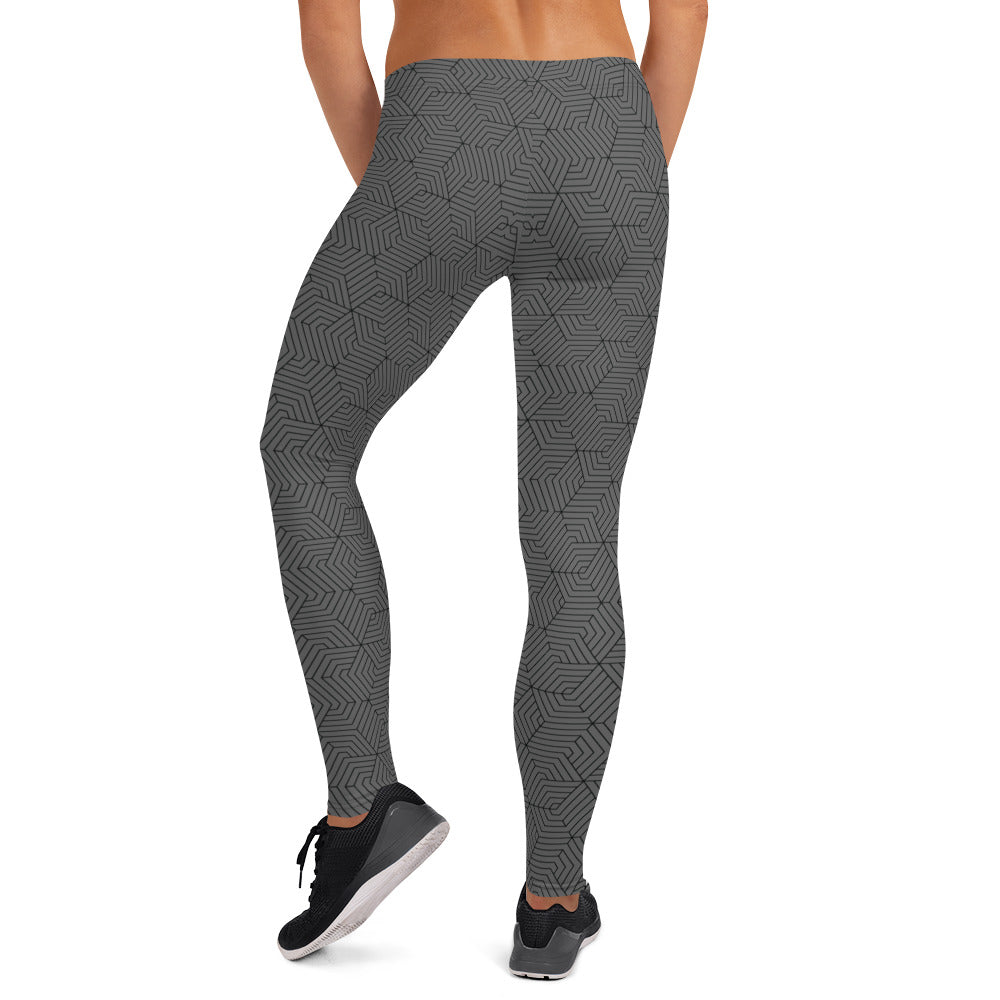 Leggings : Hexacube - Gray w/ Black print