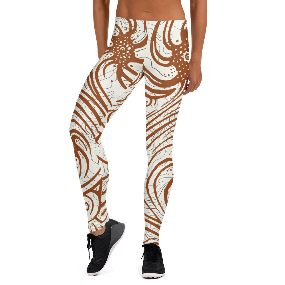 Leggings : Cosmic Swirl - White w/ Rust print