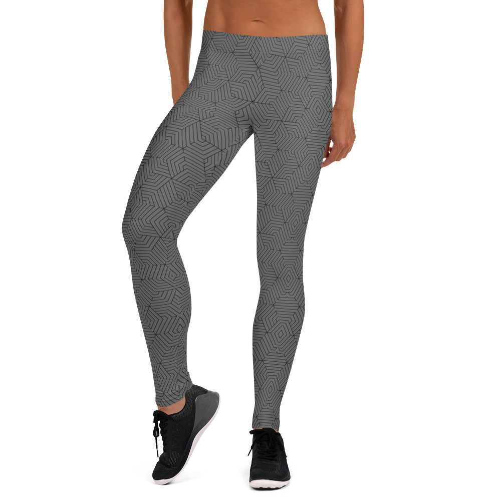 Leggings : Hexacube - Gray w/ Black print