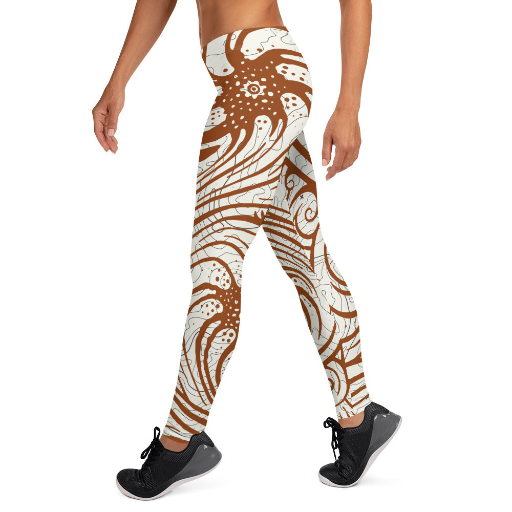 Leggings : Cosmic Swirl - White w/ Rust print