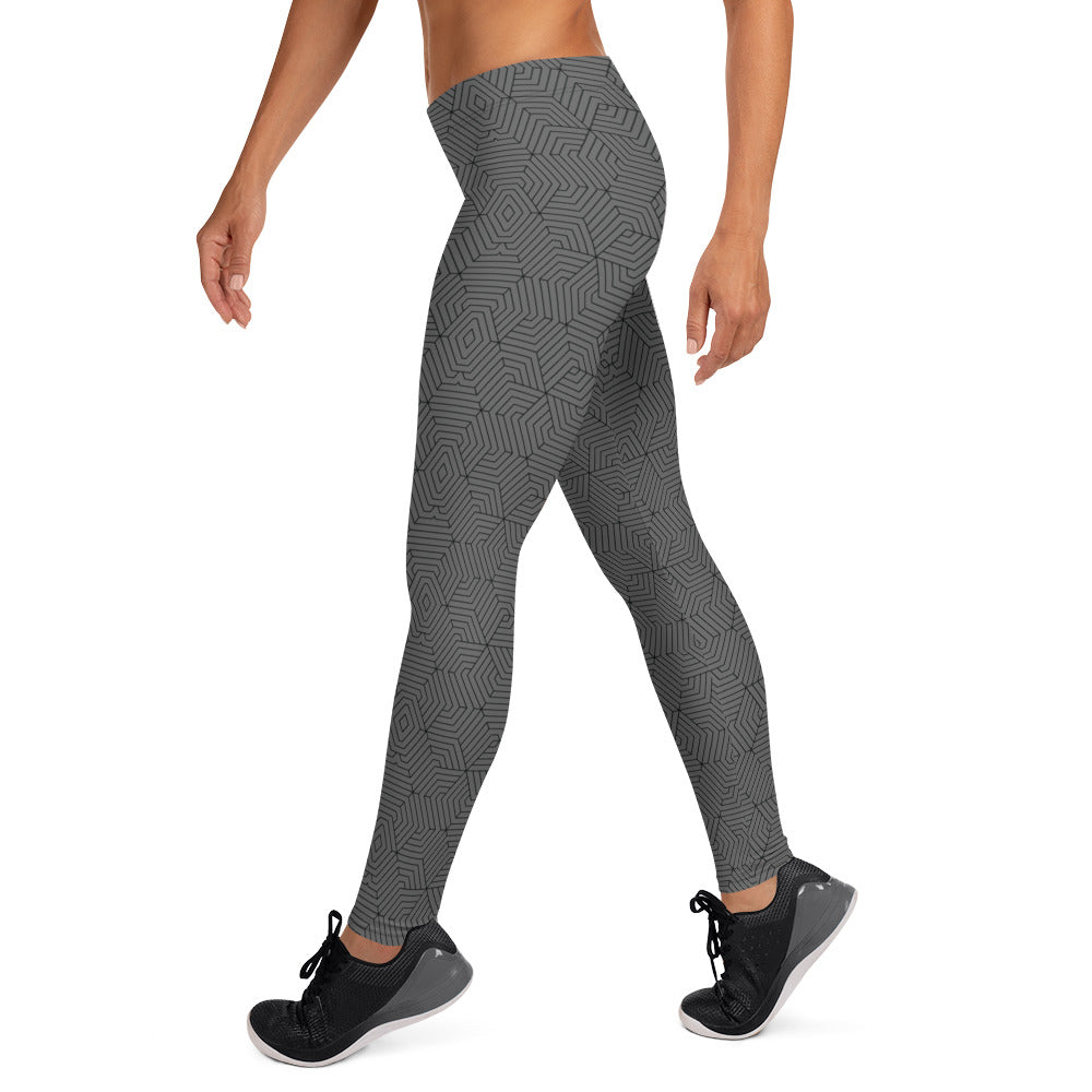 Leggings : Hexacube - Gray w/ Black print