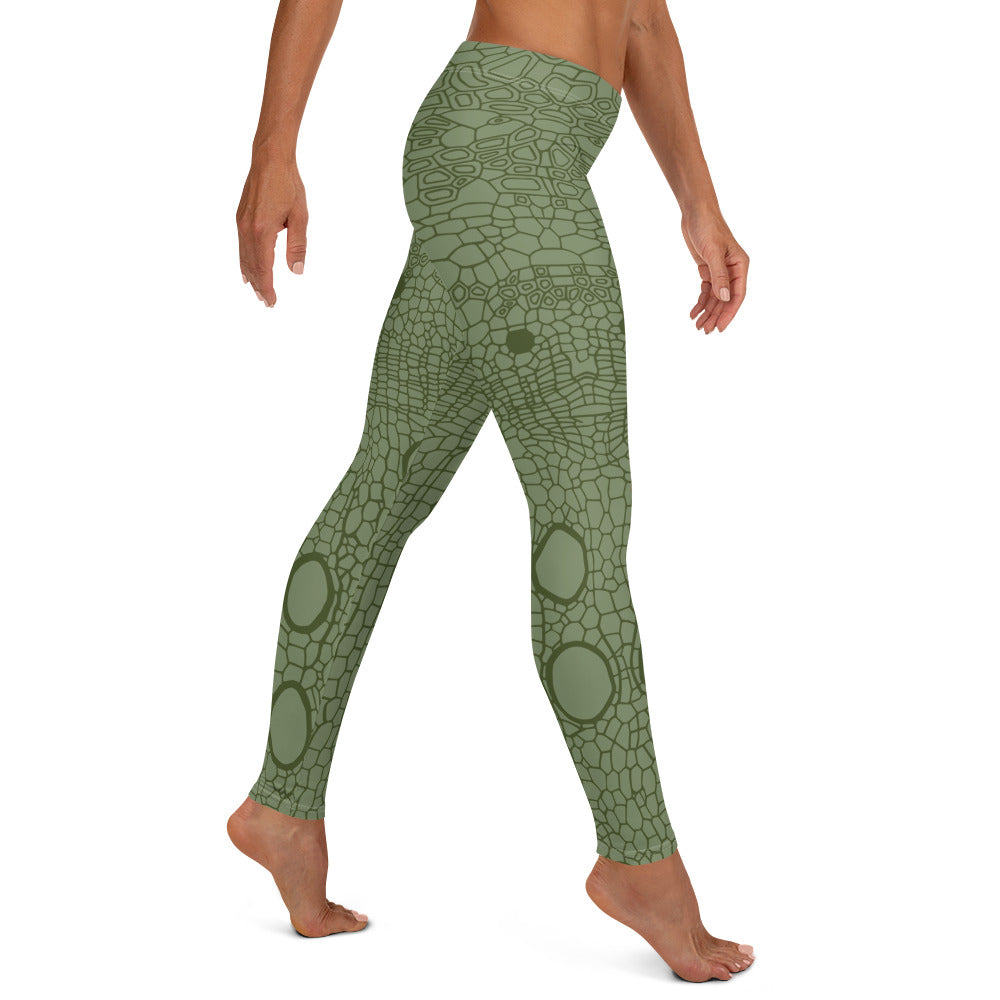 Leggings : Hemp Cell - Light Green w/ Olive print