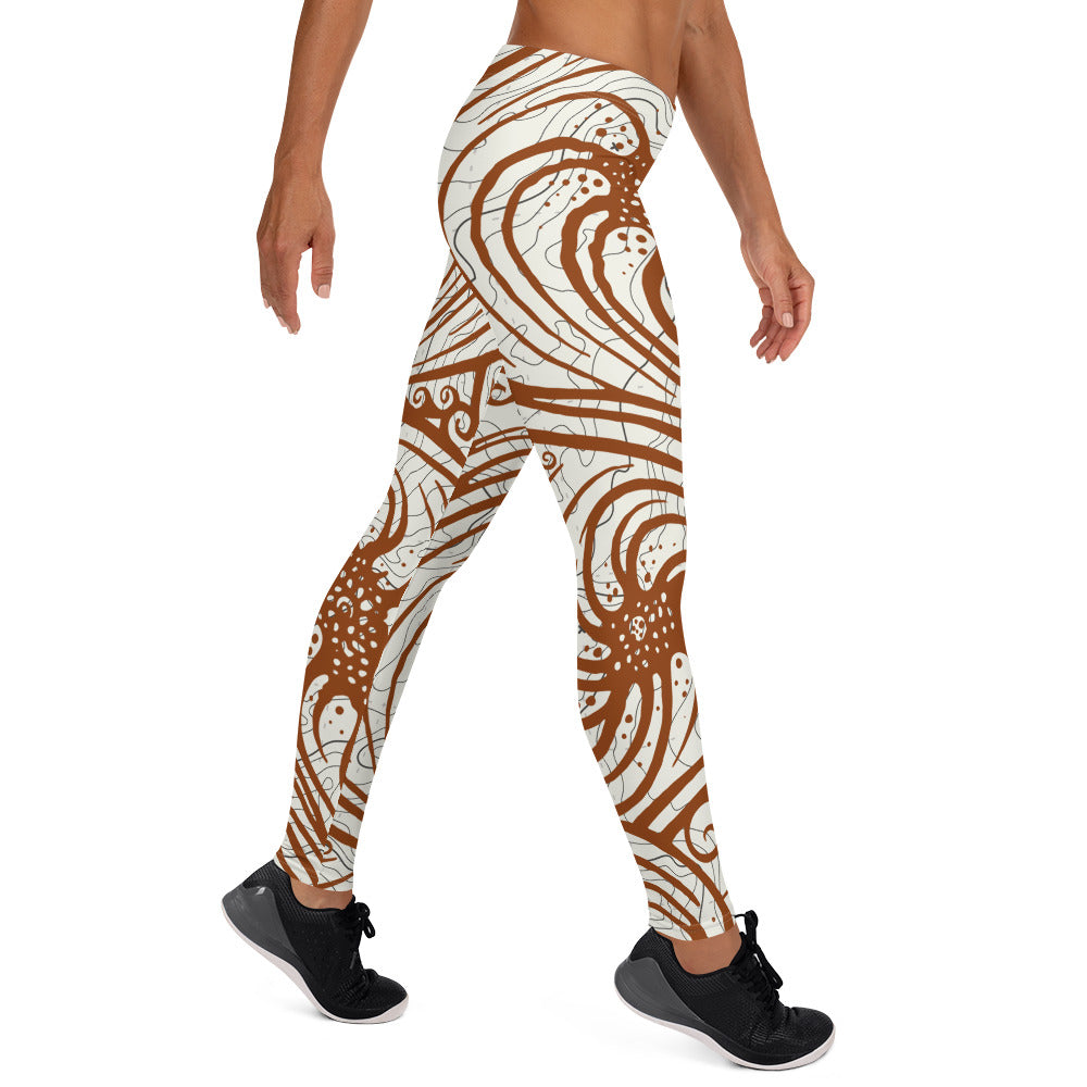 Leggings : Cosmic Swirl - White w/ Rust print
