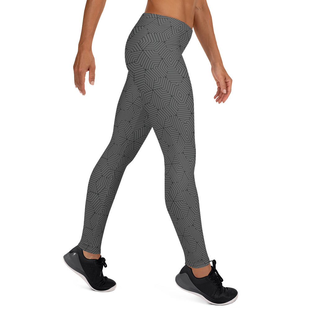 Leggings : Hexacube - Gray w/ Black print