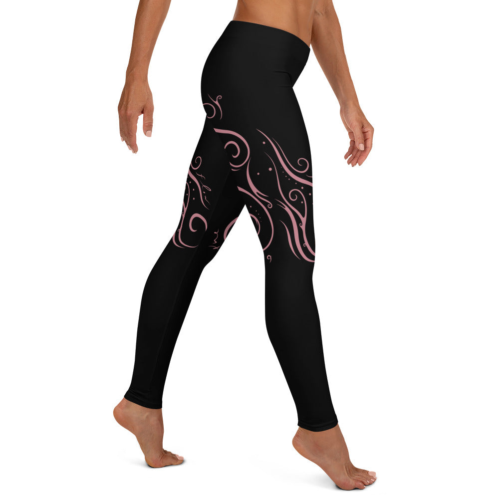 Leggings : Breathe n Flow - Black w/ Mauve print