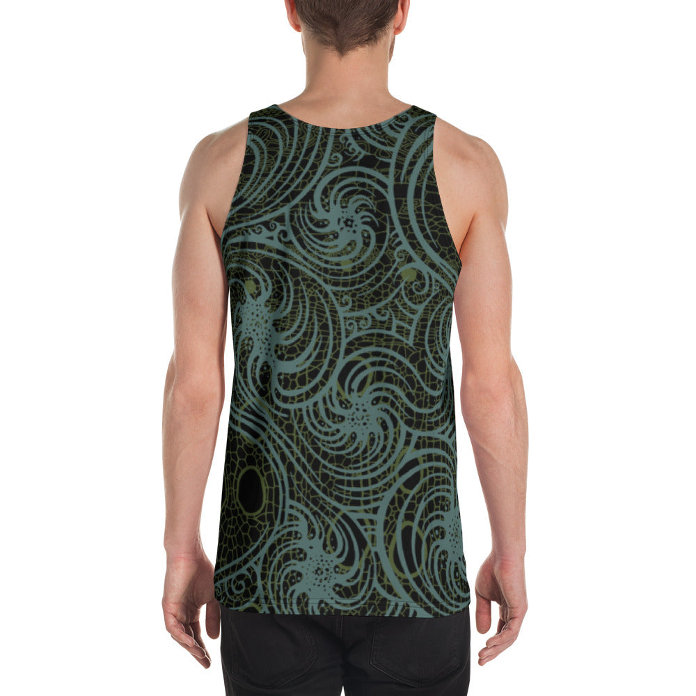 Unisex Tank Top : Cosmic Swirl - Black w. Teal (All over print)