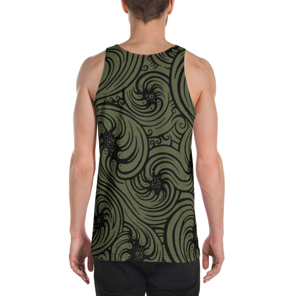 Unisex Tank Top : Cosmic Swirl - Olive w/ Black AOP (All over print)