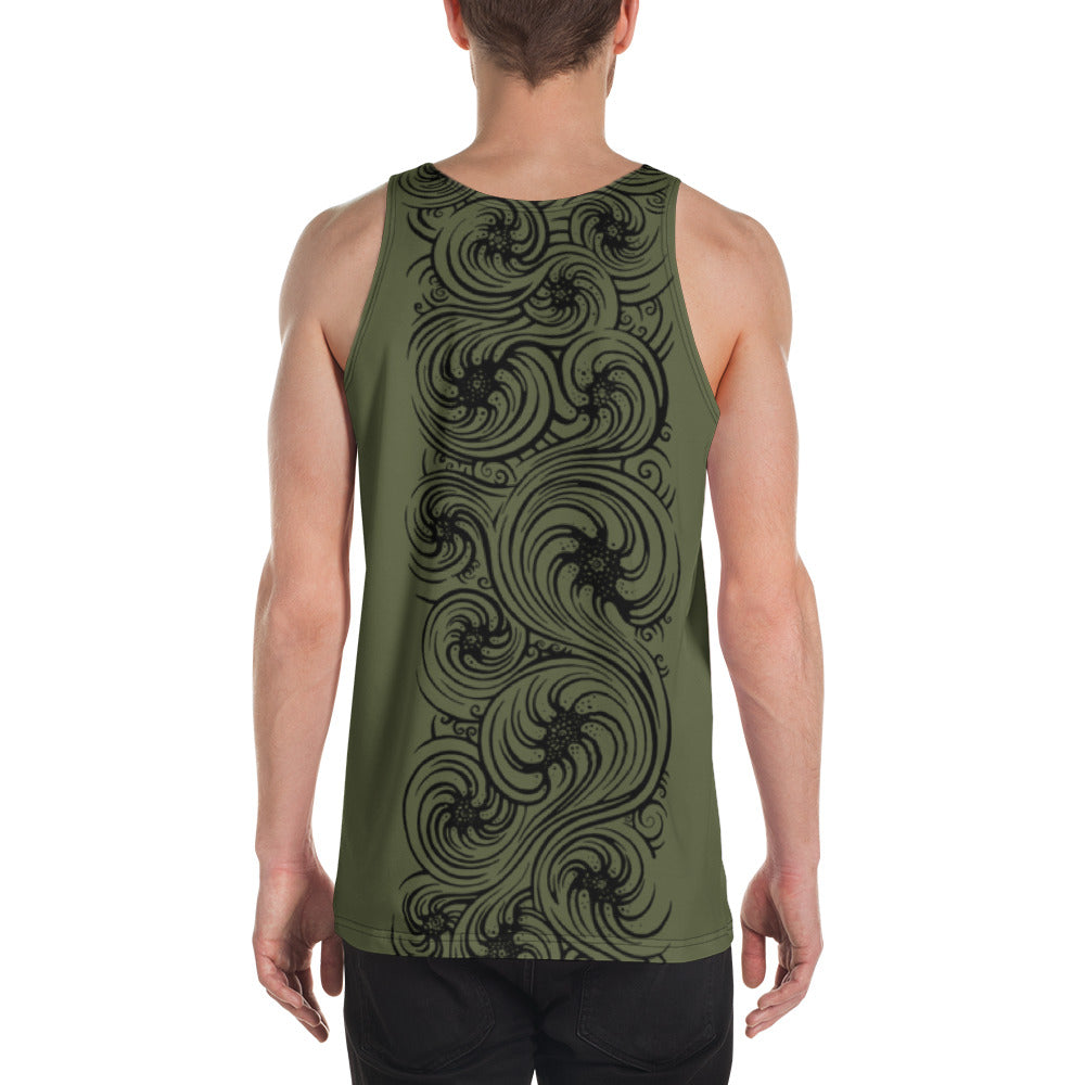 Unisex Tank Top : Cosmic Swirl - Olive w/ Black strip AOP (All over print)